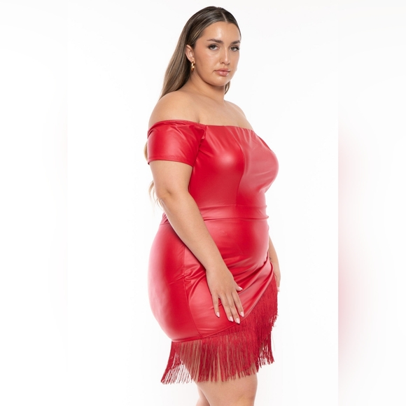 NEW NWOT CurvySense Plus Size Senorita Red Faux Leather Dress - Picture 6 of 7